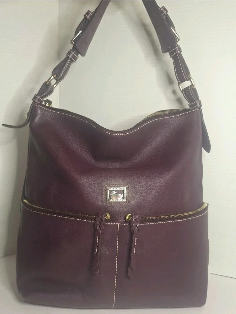 Dooney & Bourke Dillen Double Pocket Satchel Large Handbag Purse Purple Plum